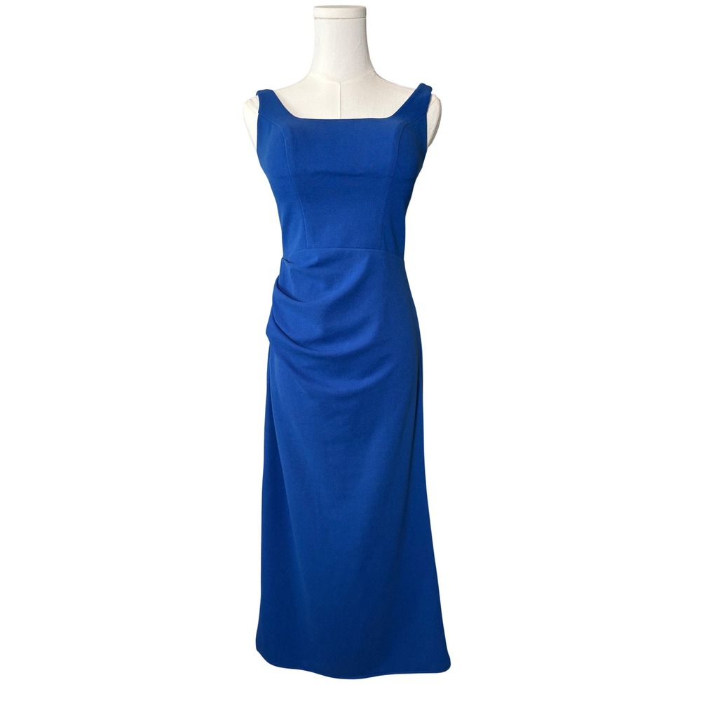 DB Studio Sapphire Blue Ruched Side Slit Maxi Dress WBM2516 Women 2 Wedding Glam